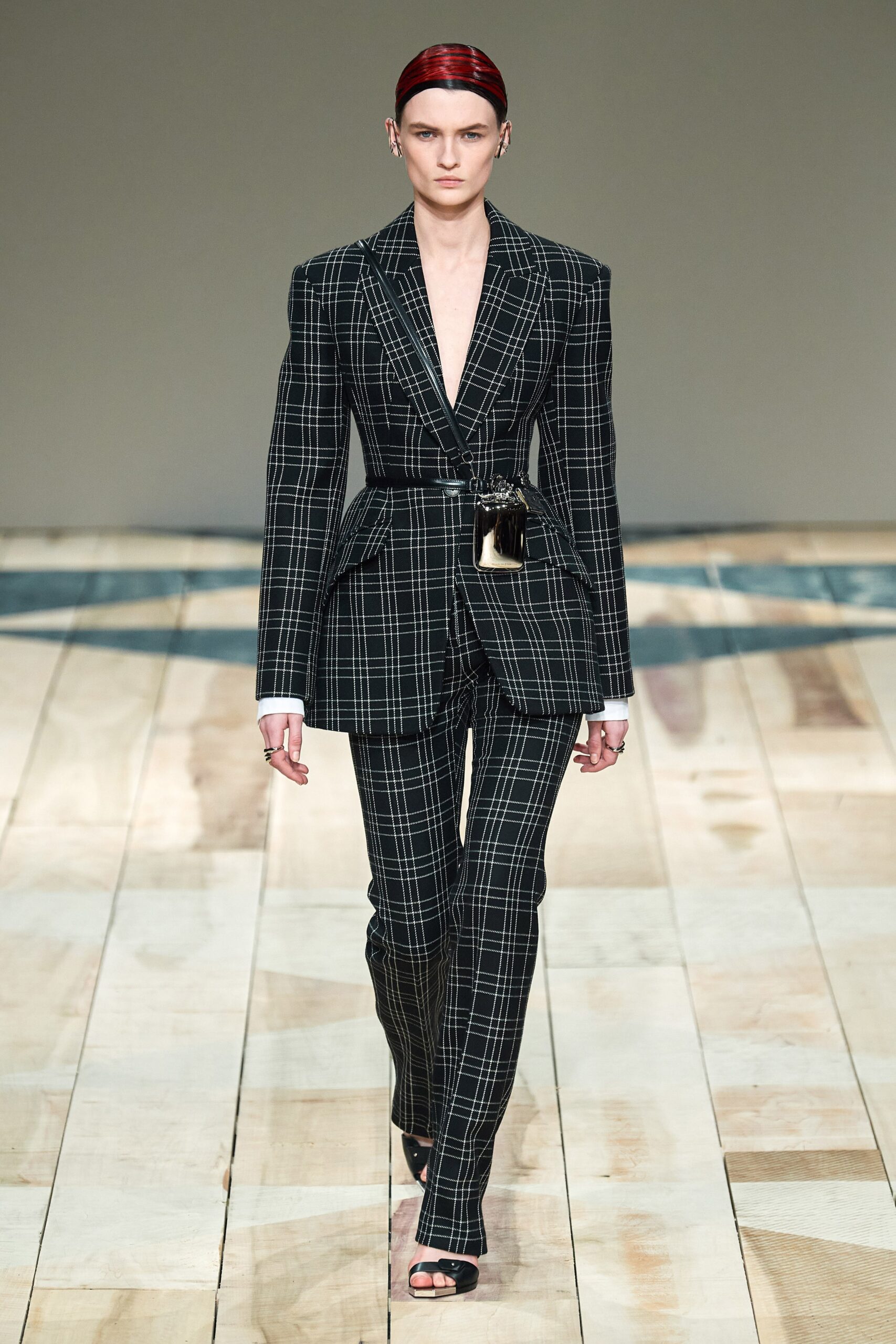 black and white checked tailored suit