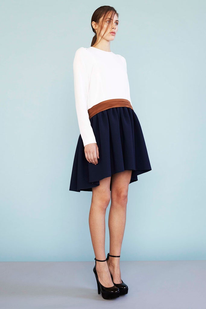 white and navy pleated mini dress