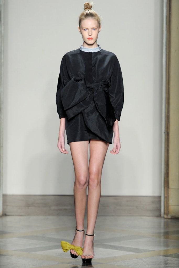 black silk belted dress