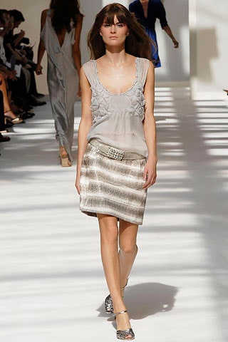 gray silk sleeveless v-neck fitted ruffled top