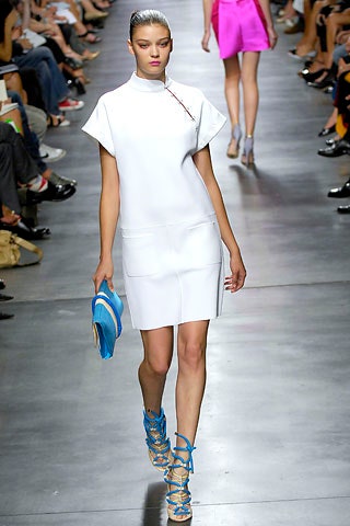 white fitted mini dress with blue shoes