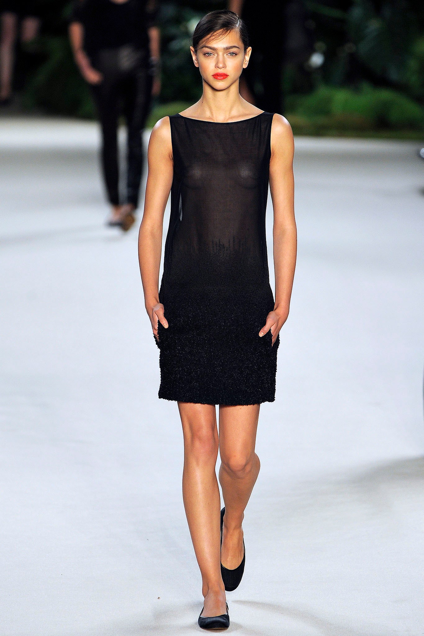black sheer sleeveless dress
