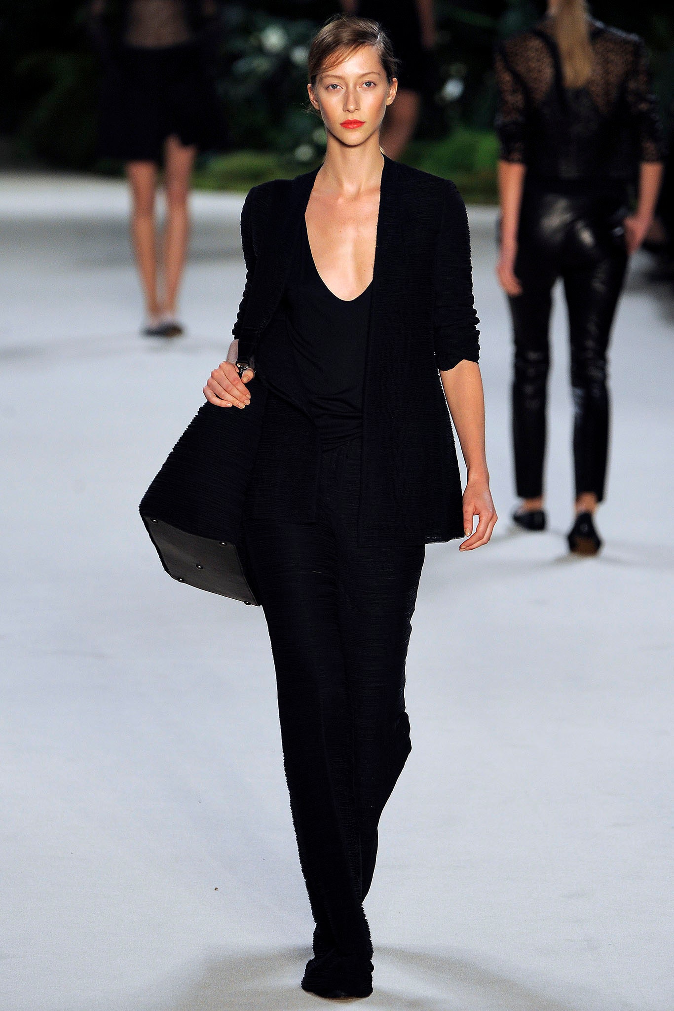 black cotton slim straight-leg pants