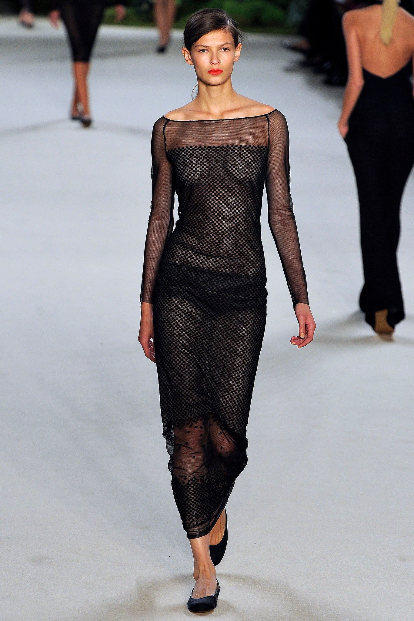 black sheer off-shoulder dress