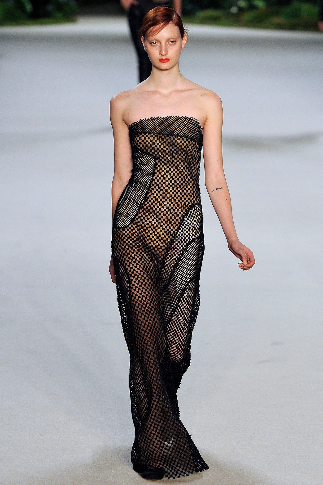black mesh strapless gown