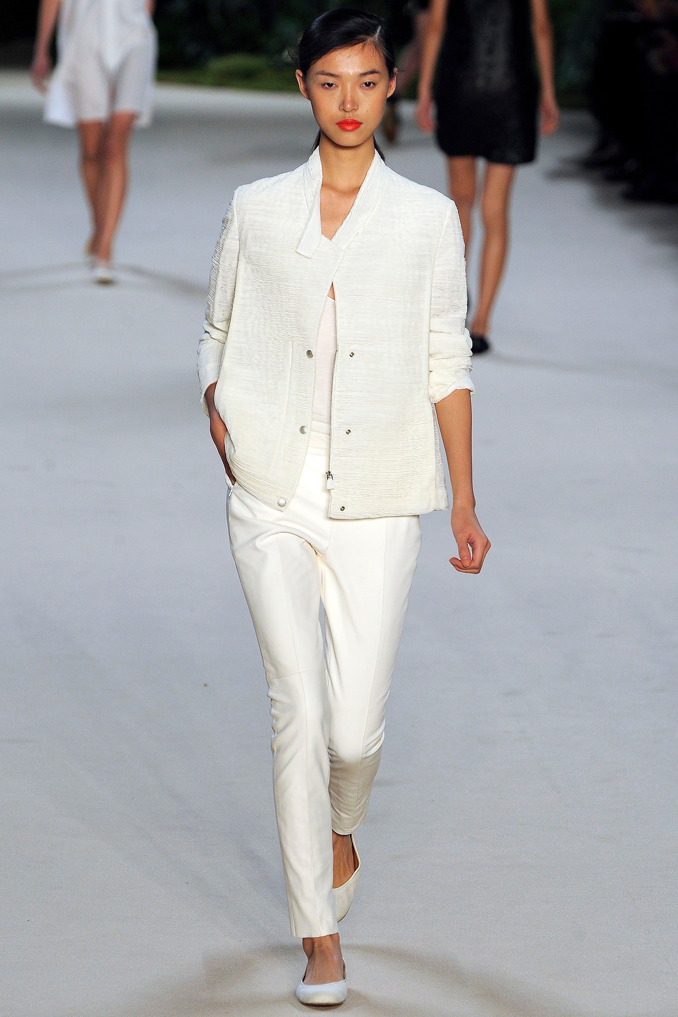 white cotton tailored straight-leg pants