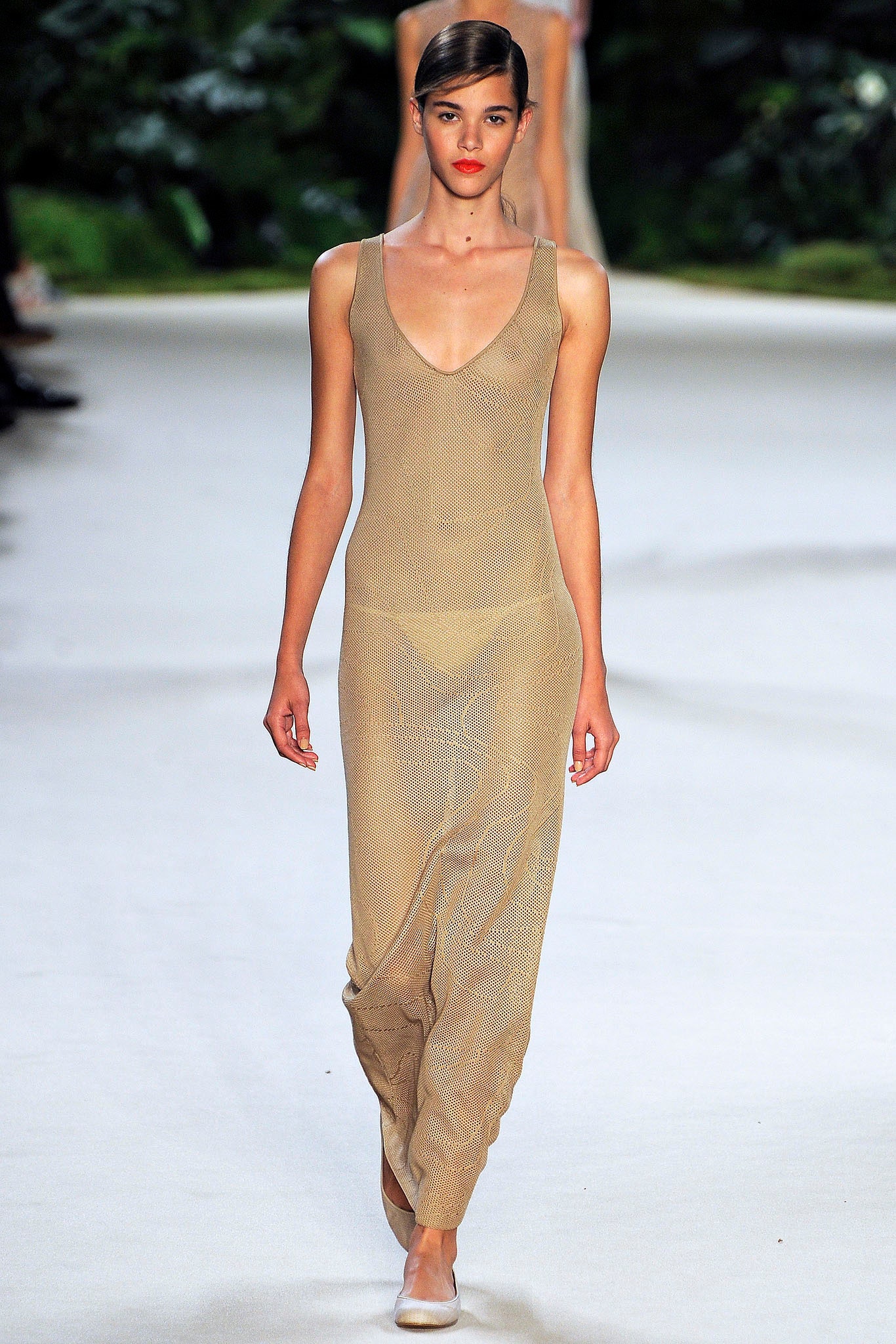 beige silk sleeveless dress