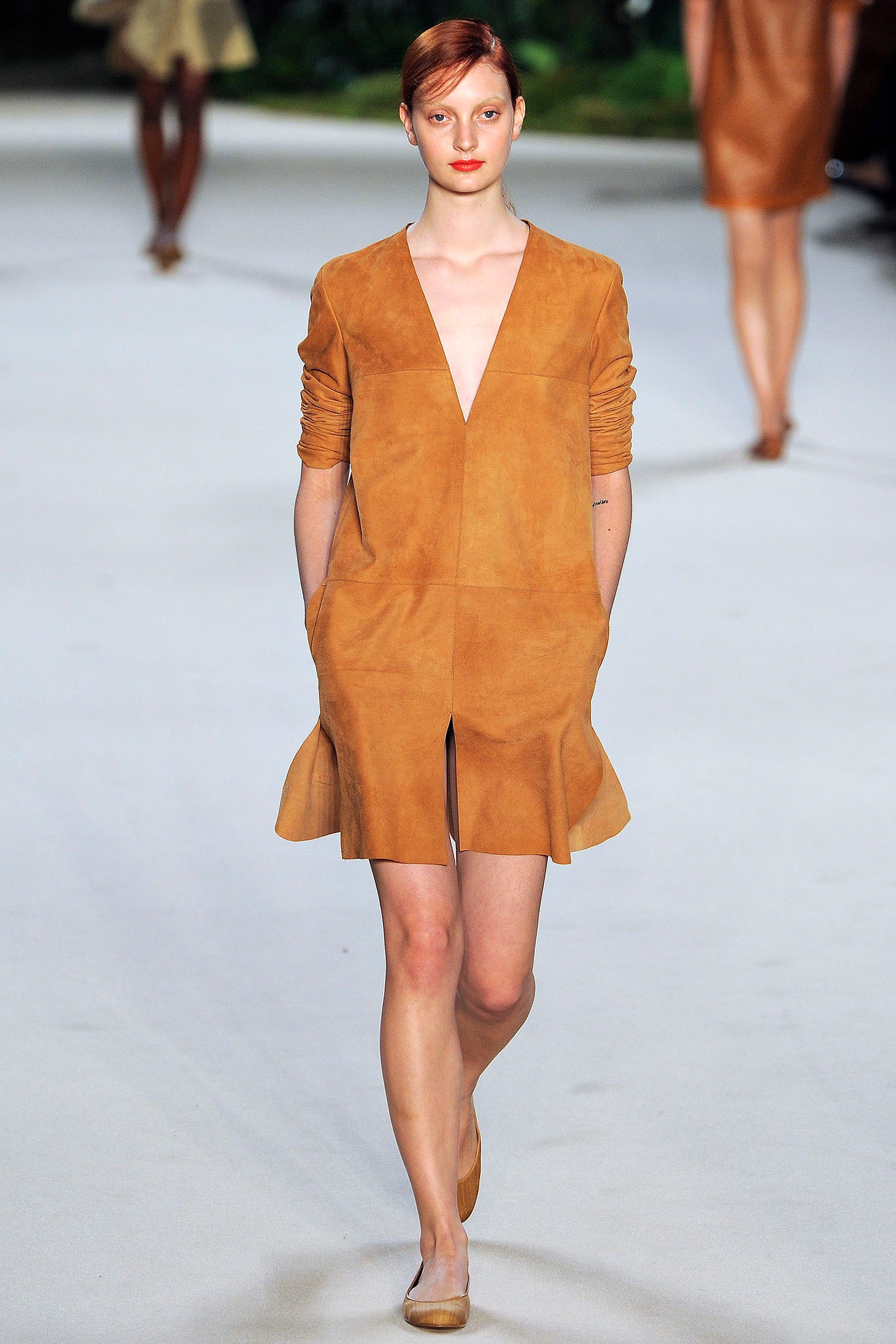 brown suede long-sleeve dress