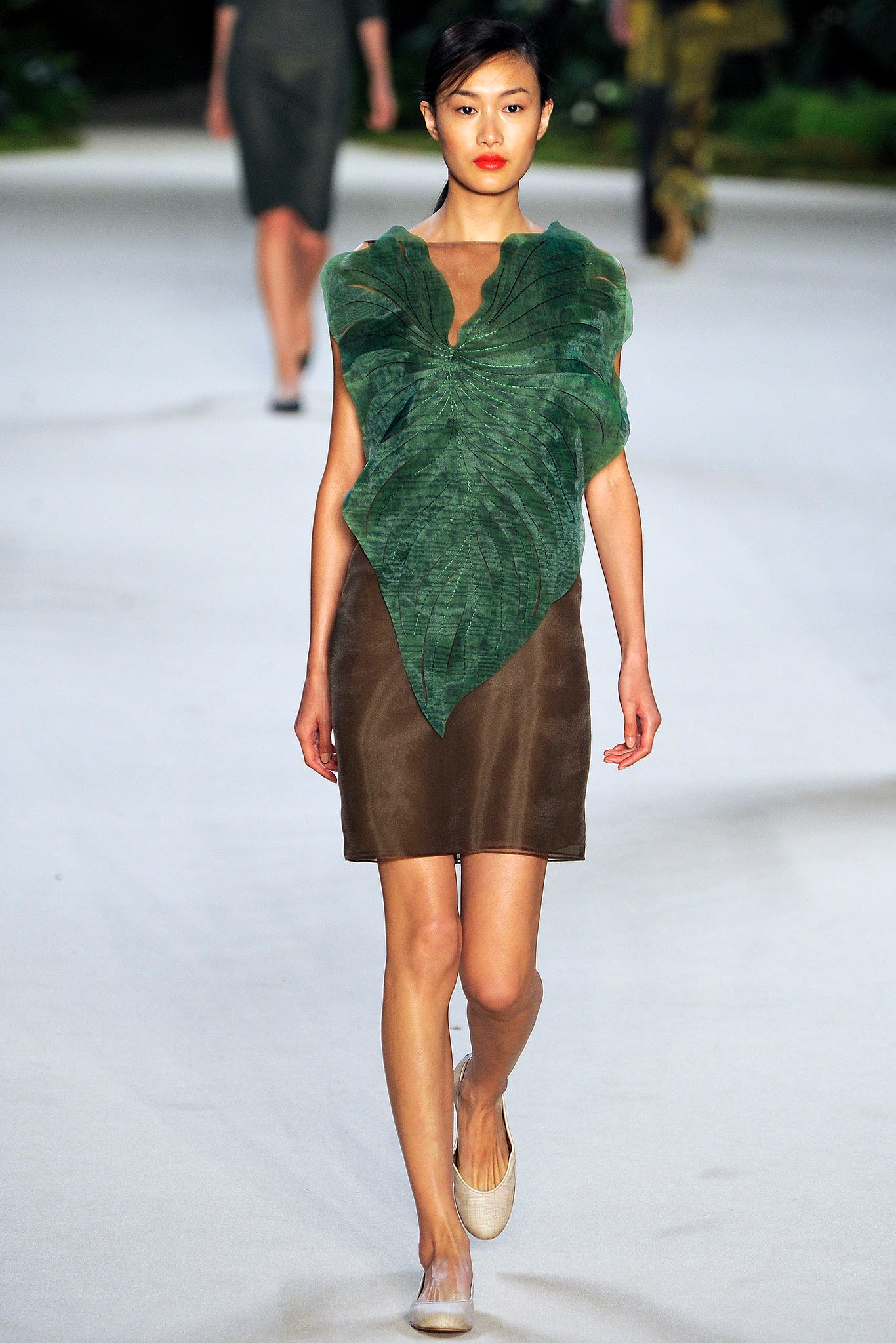 green silk fitted dress