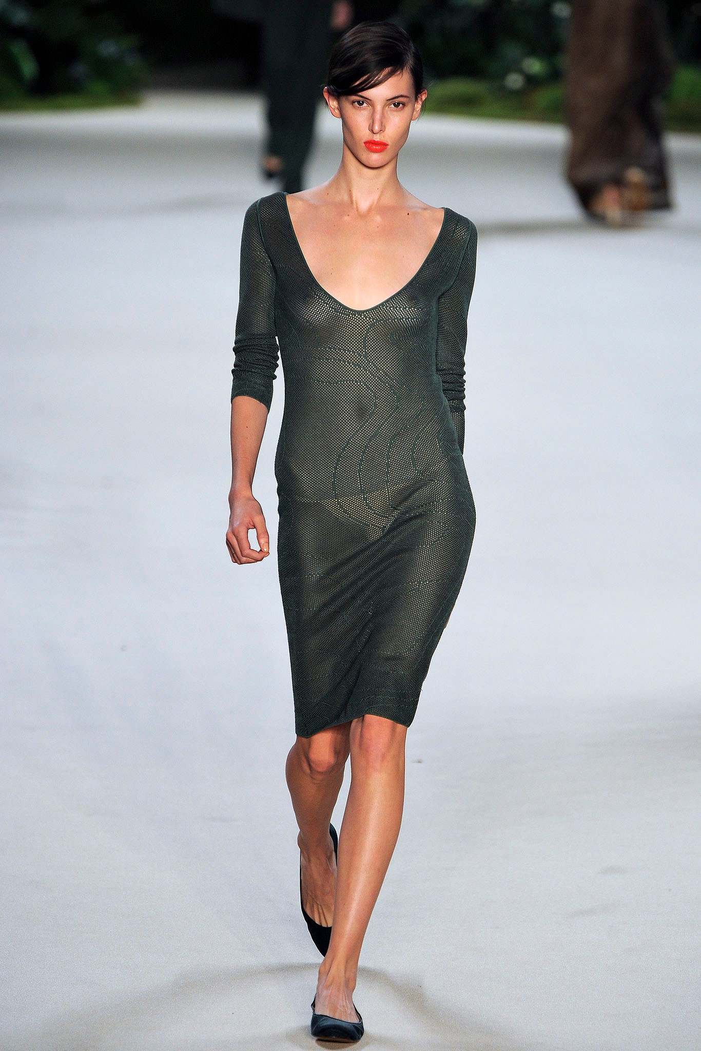 fitted green knit midi dress