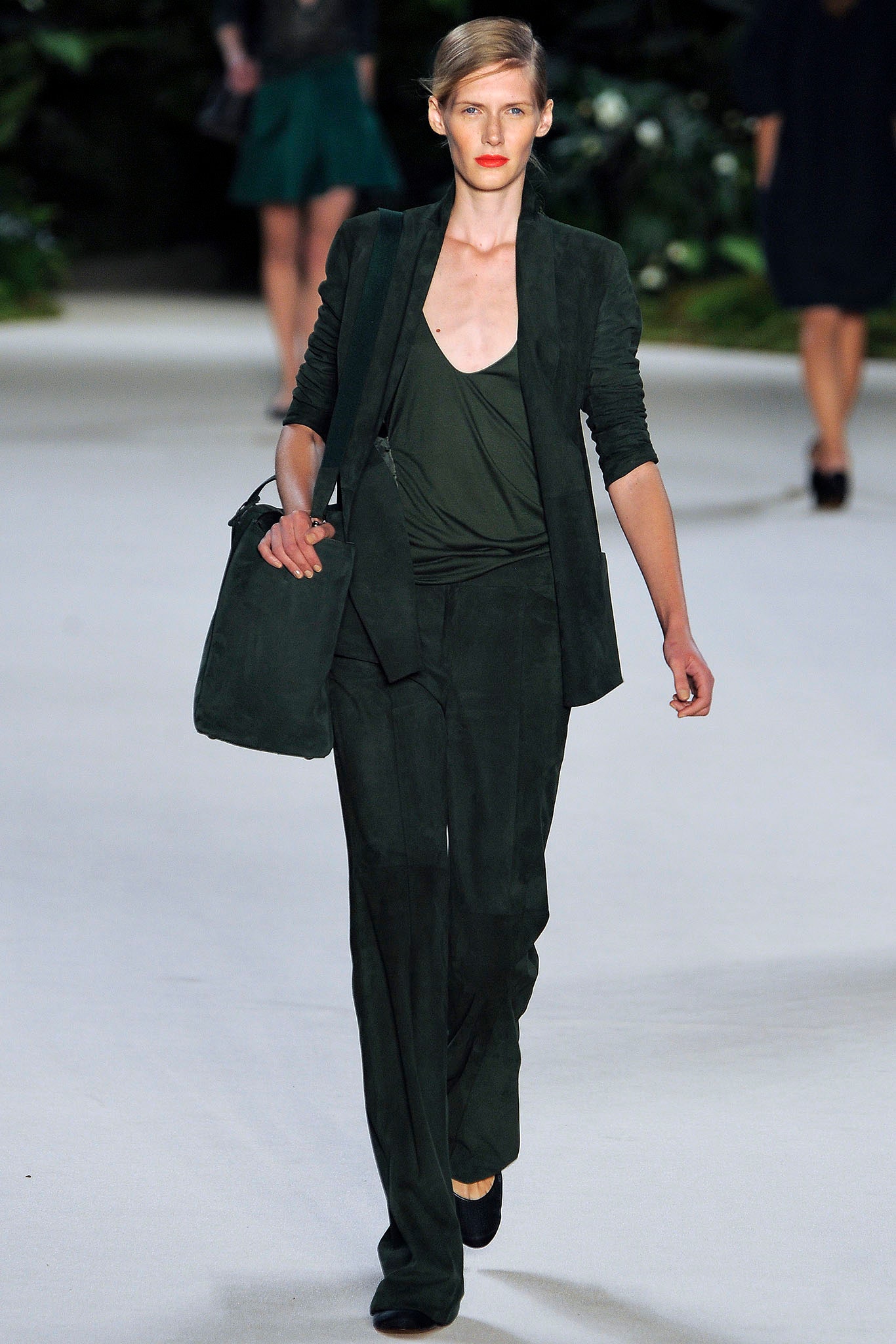 green suede fitted suit
