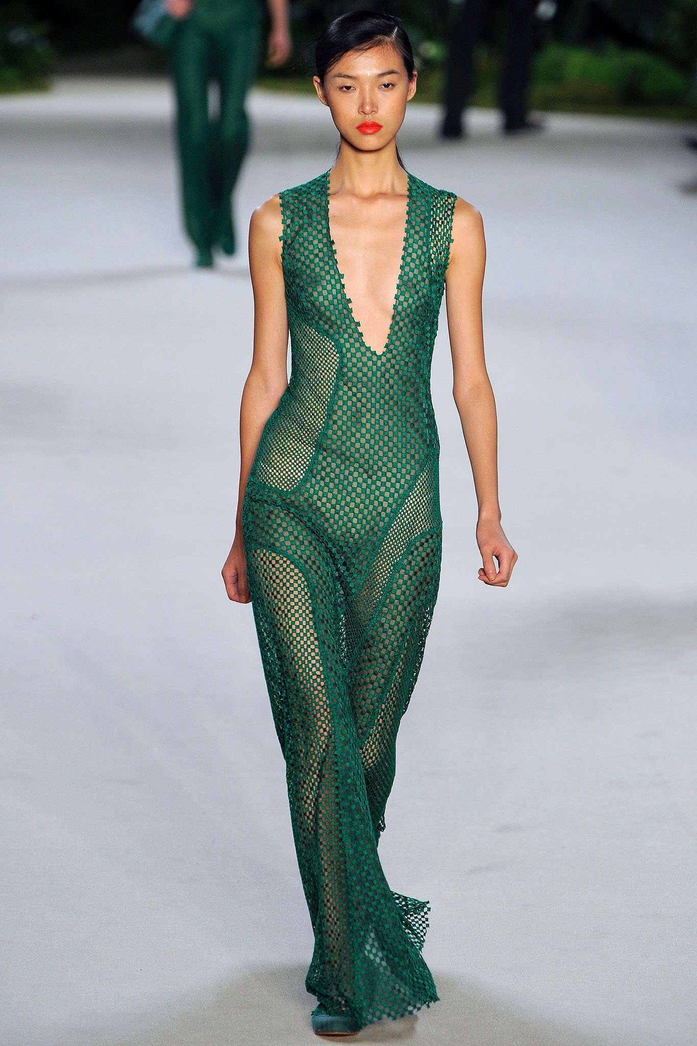 green mesh sleeveless gown
