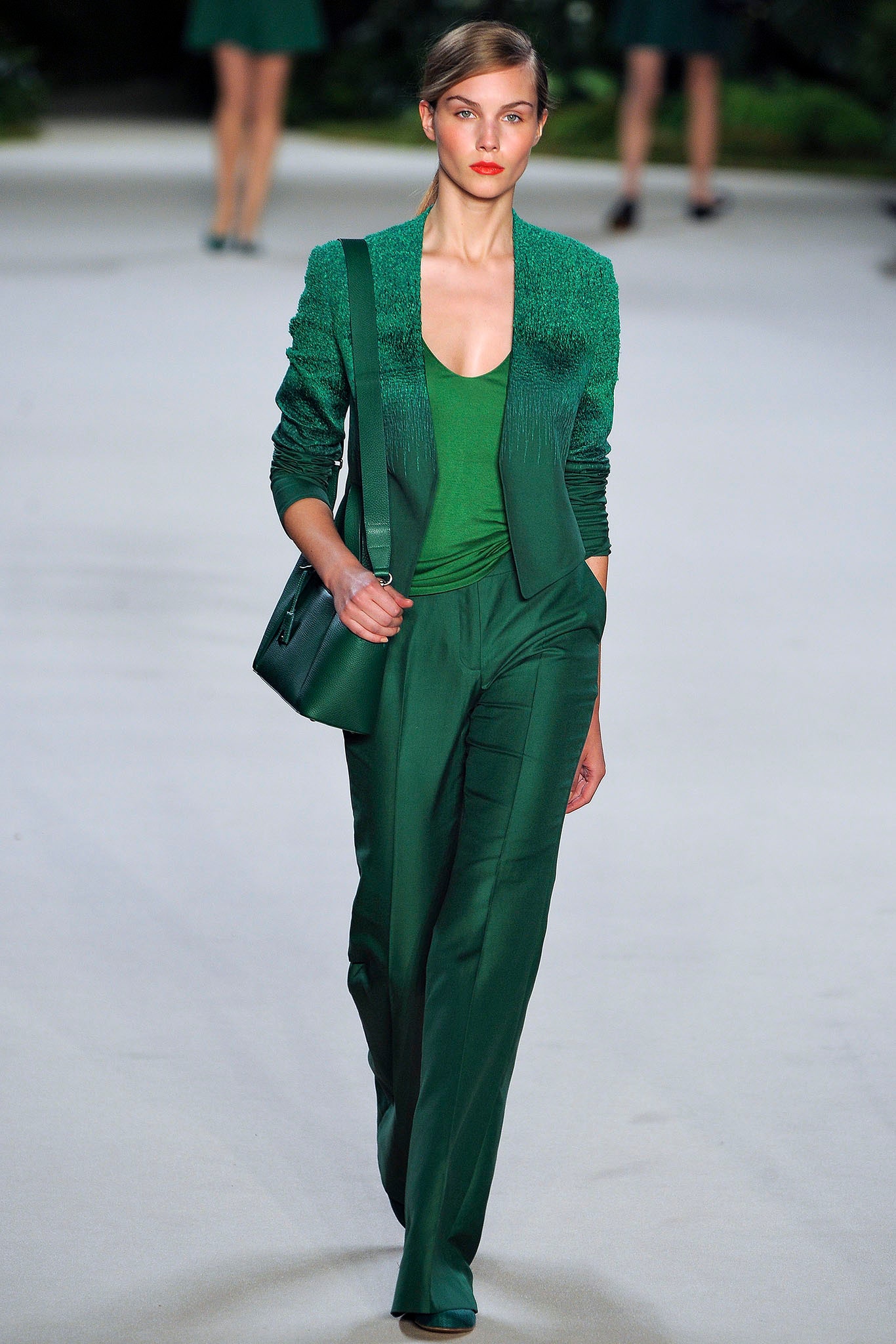 green silk long-sleeve v-neck tailored embellished blazer