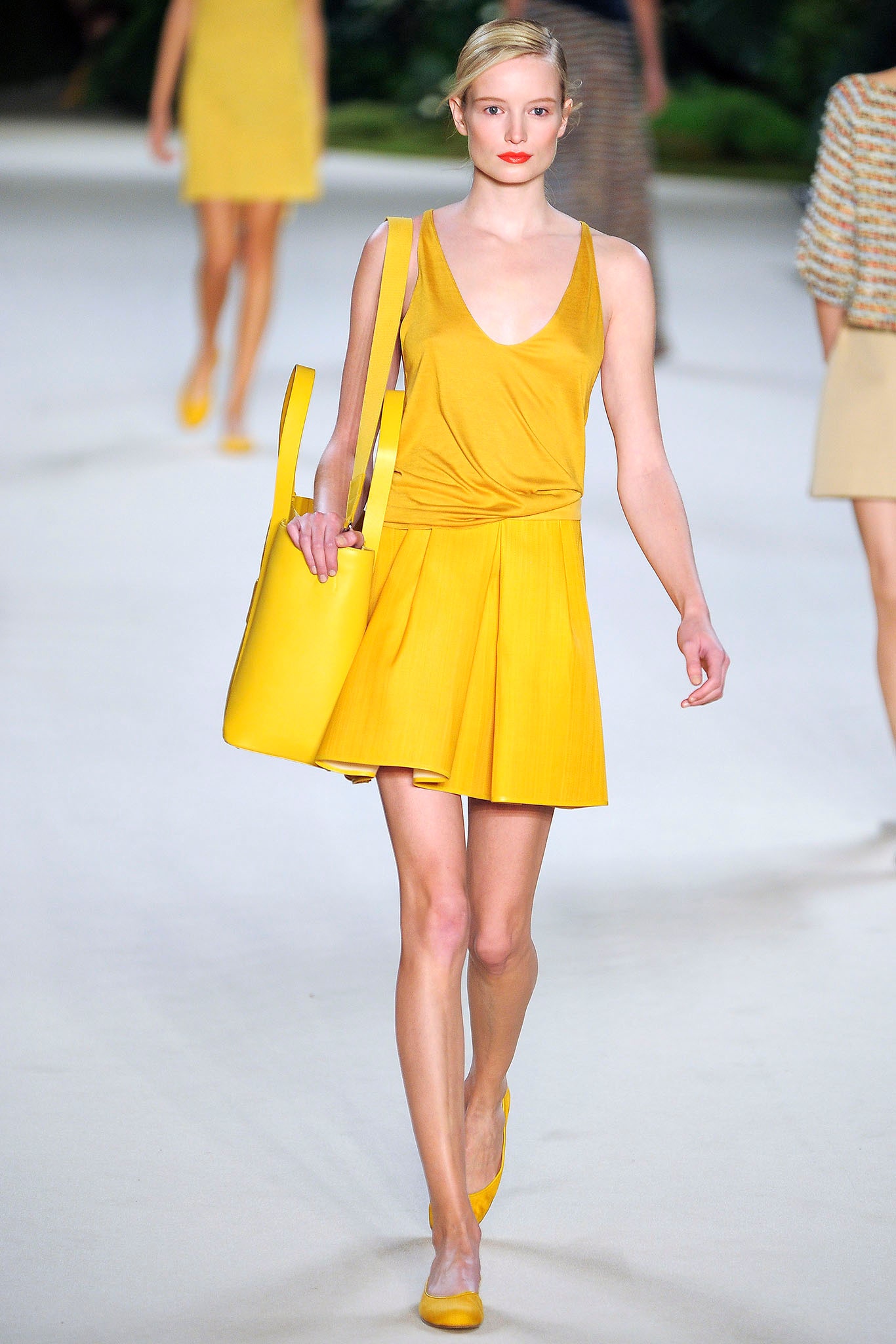 yellow mini dress with pleats