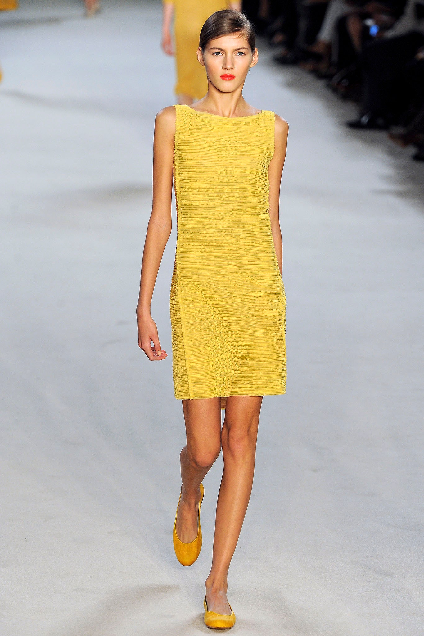 fitted yellow silk mini dress