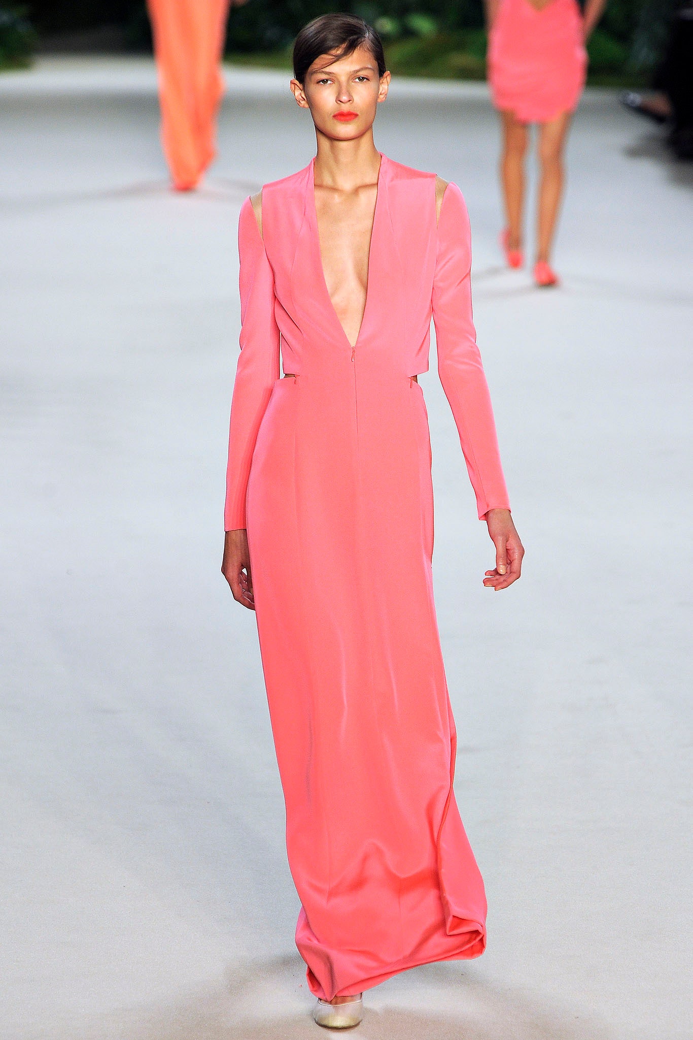 fitted pink silk gown