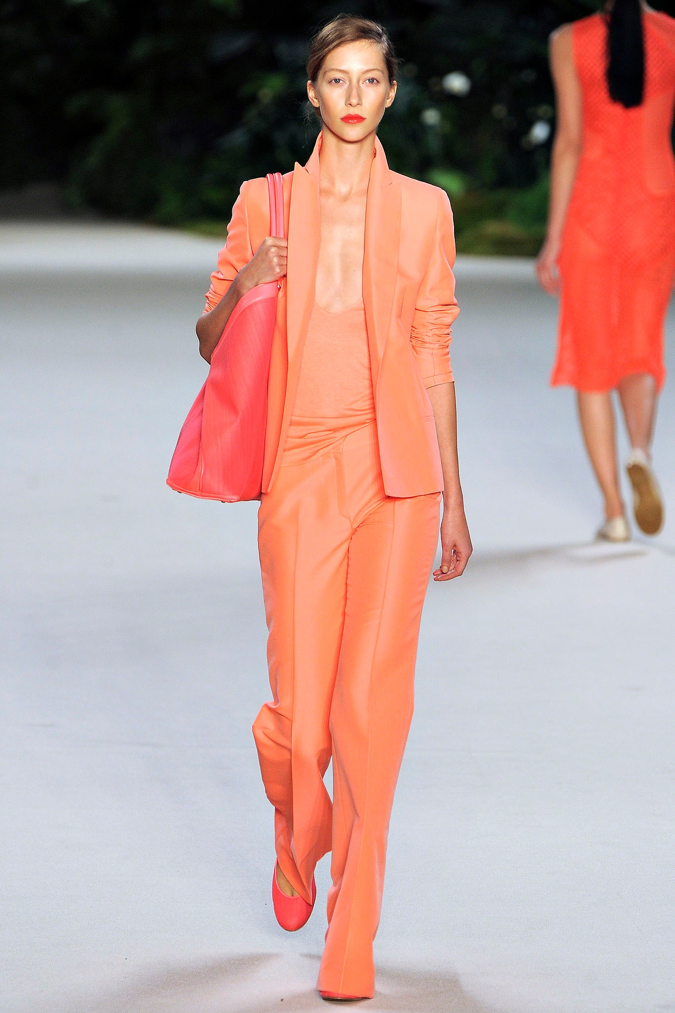 orange long-sleeve collared fitted suit