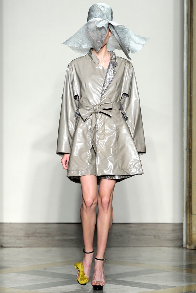 gray vinyl belted coat