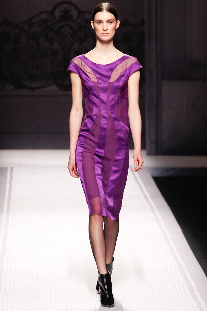 fitted purple silk dress