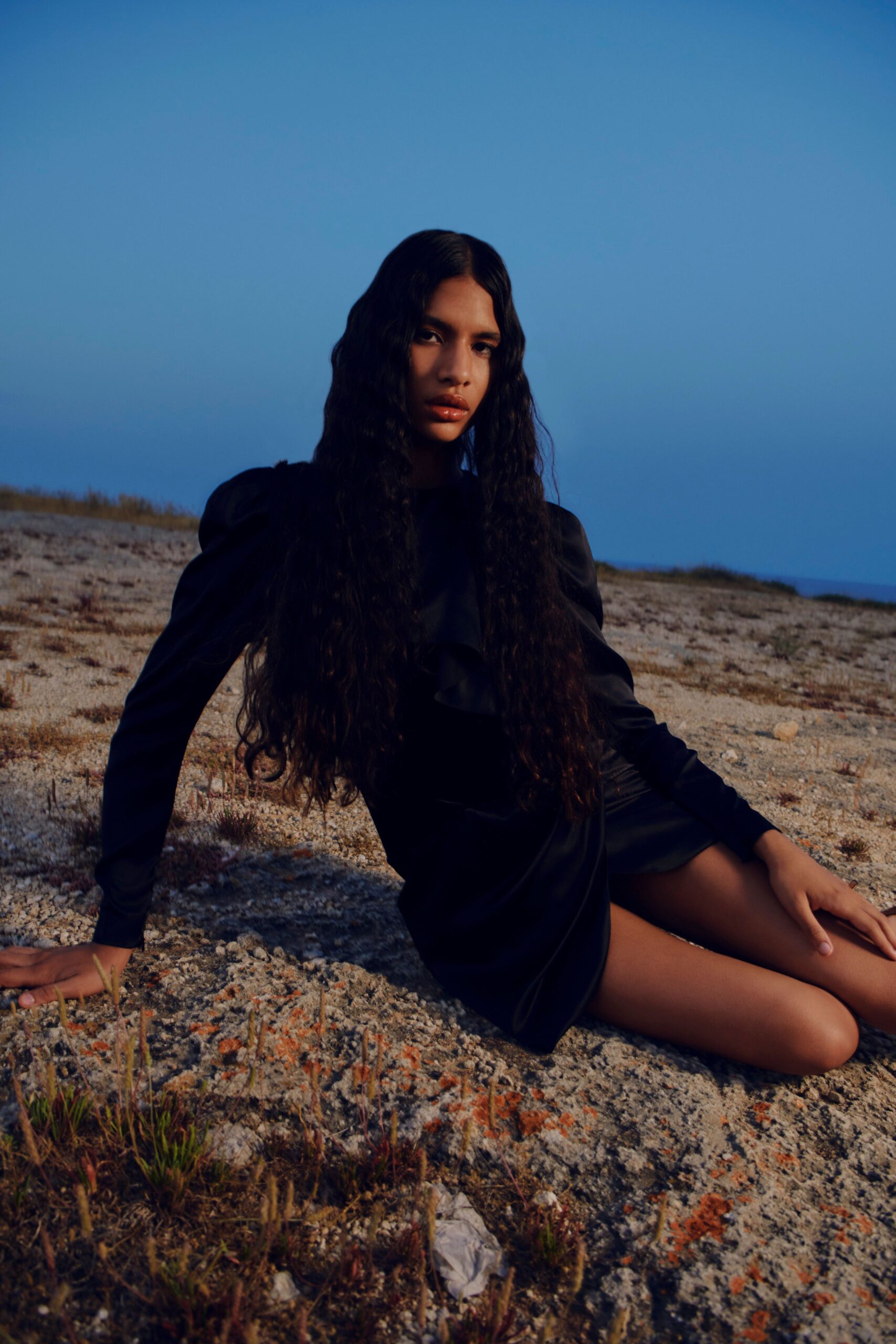 black silk fitted dress