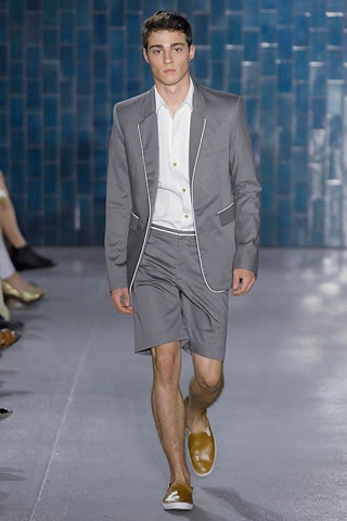 gray tailored suit with shorts