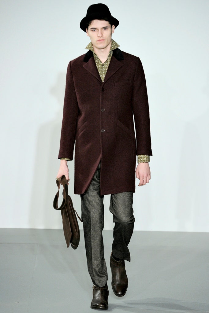 brown wool long-sleeve collared tailored buttoned coat
