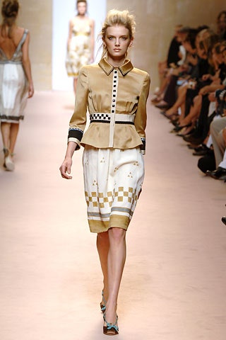 beige silk long-sleeve collared fitted buttoned flared blouse