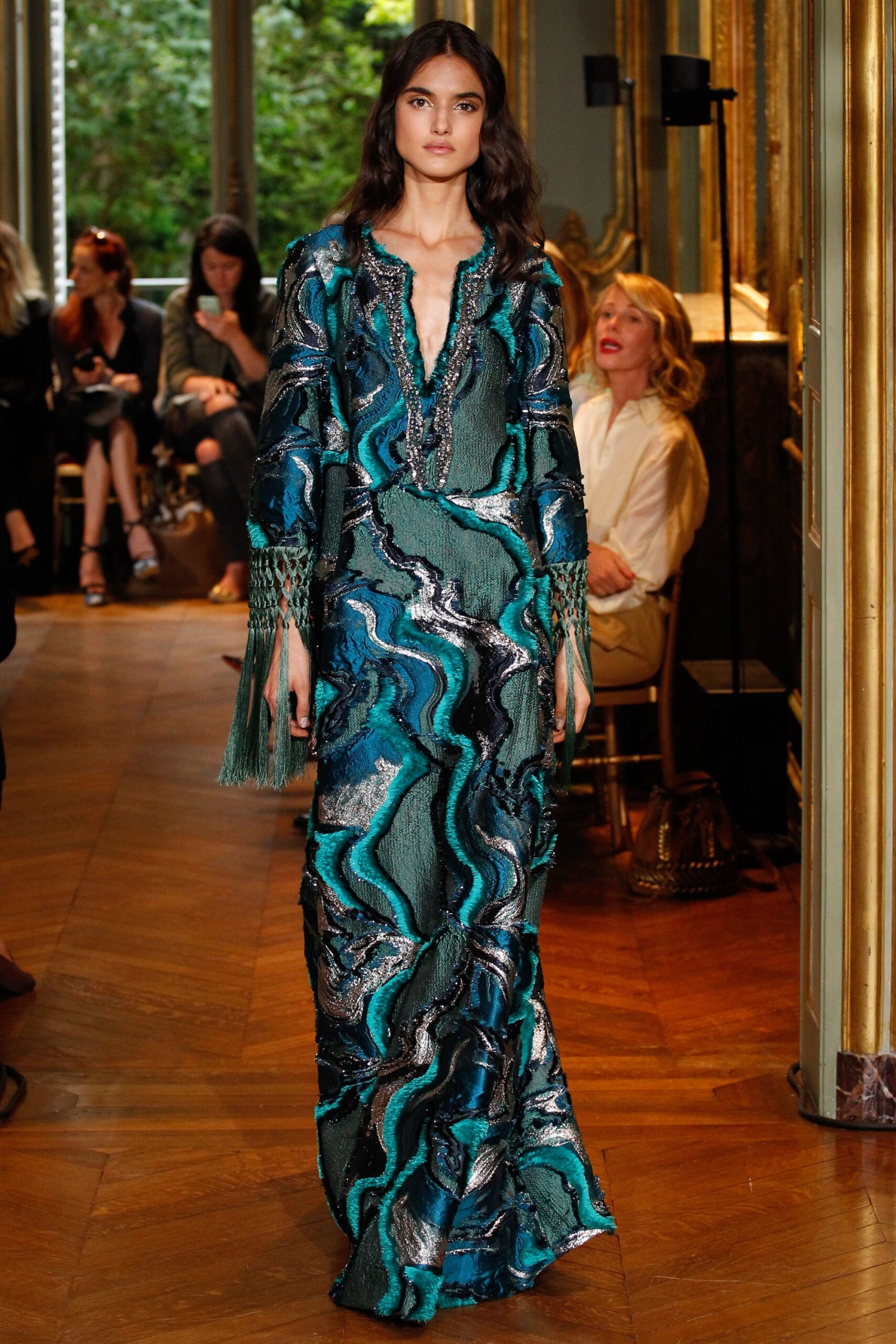 blue green silk gown