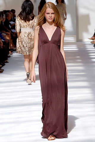 brown silk sleeveless gown