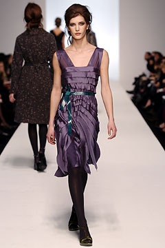 fitted purple silk pleated dress