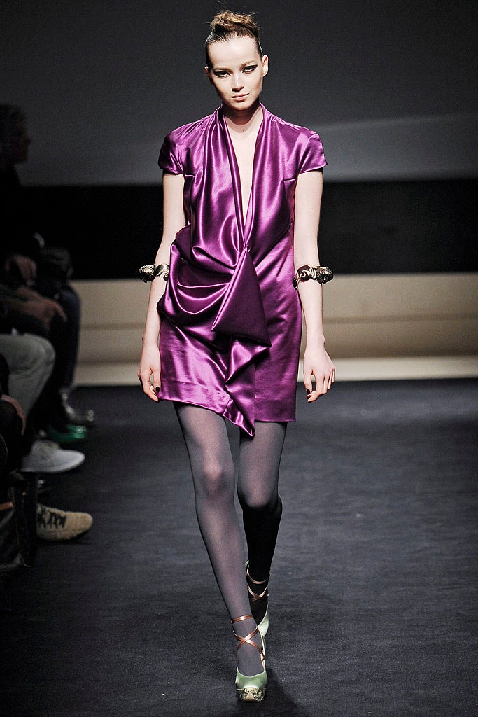 fitted purple silk dress