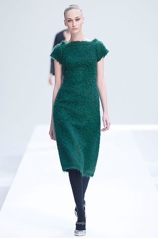 fitted green wool midi dress