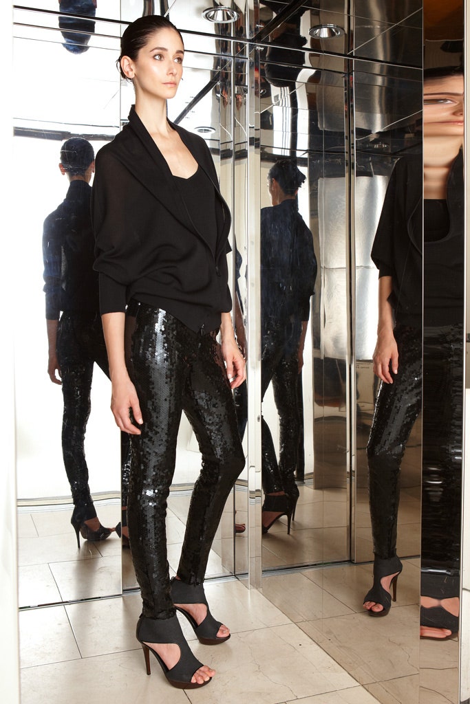 black silk long-sleeve collared relaxed draped jacket