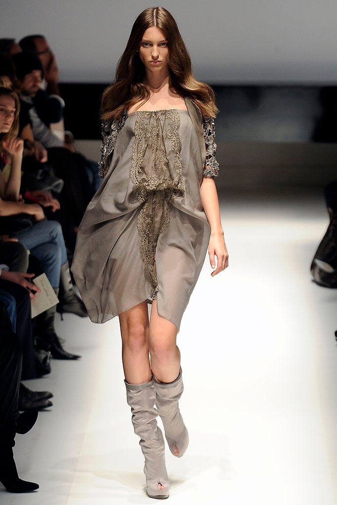 gray silk sleeveless v-neck relaxed draped embroidered dress
