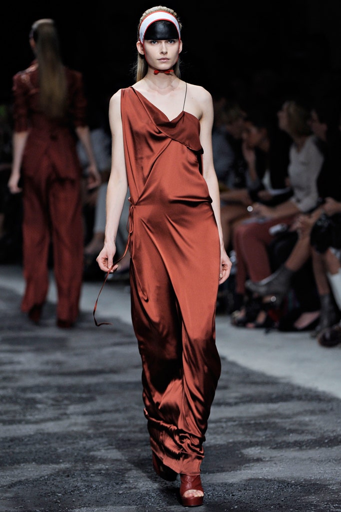 red silk sleeveless dress