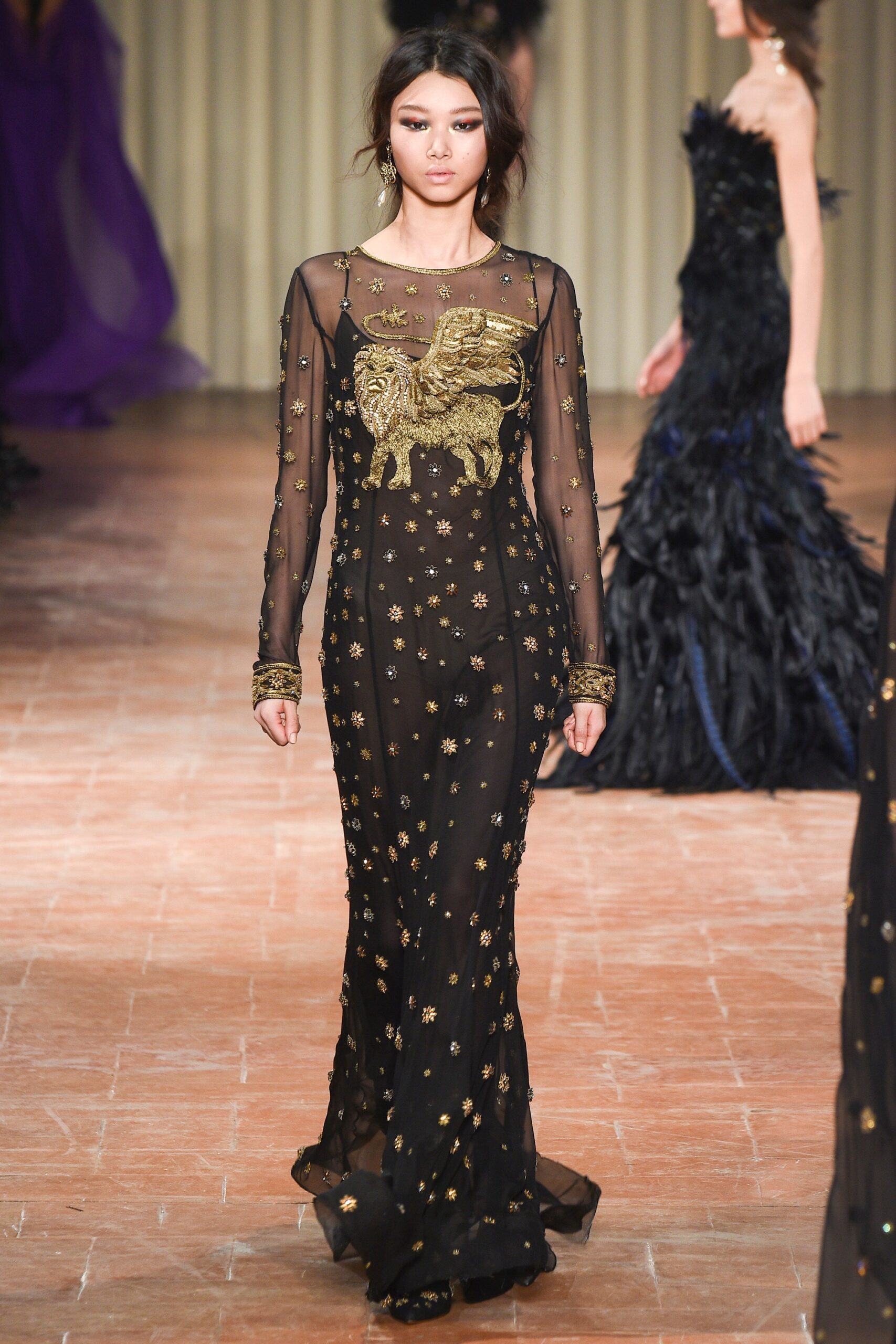 black sheer embroidered gown