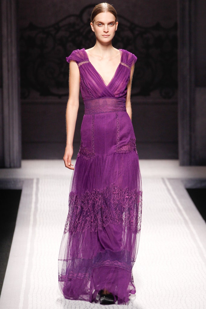purple silk lace gown