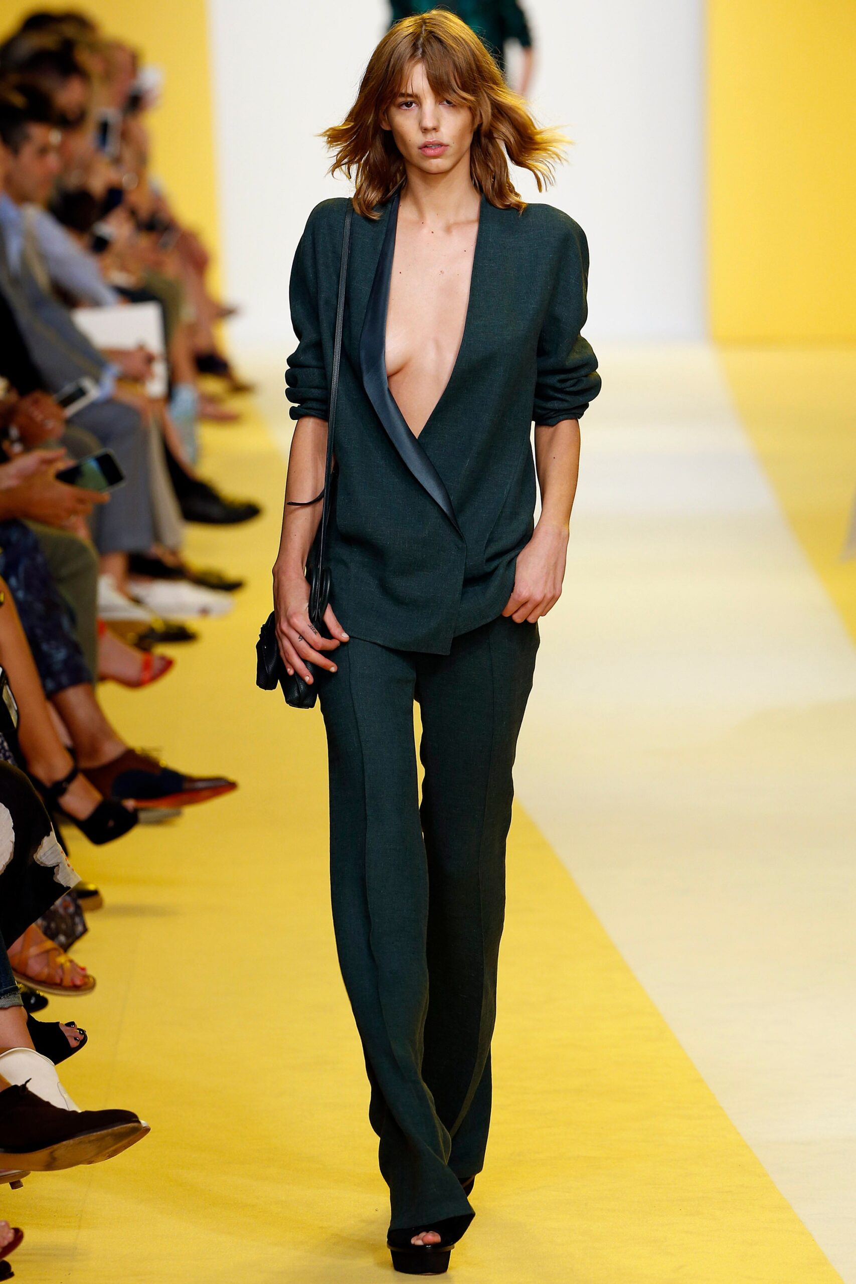 green relaxed blazer with fitted pants