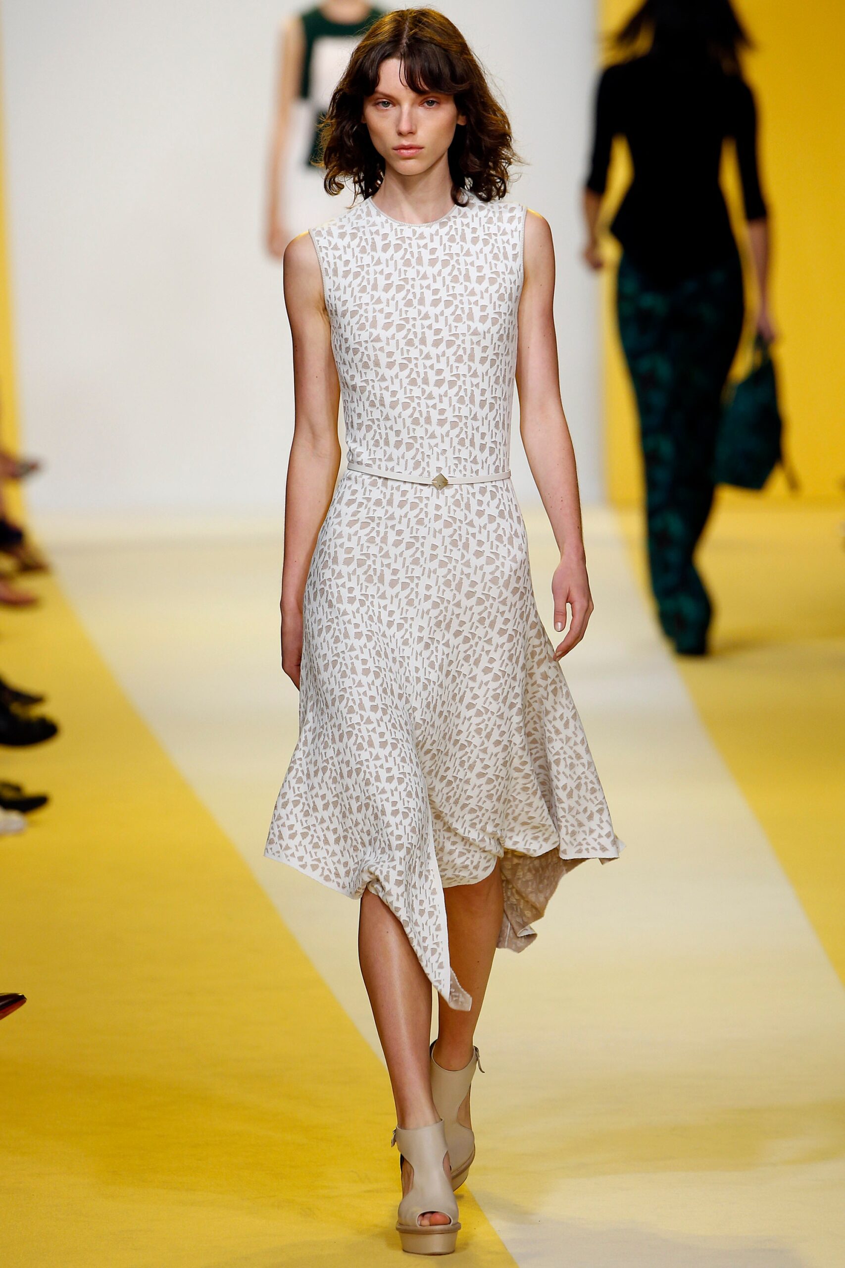 white beige printed midi dress
