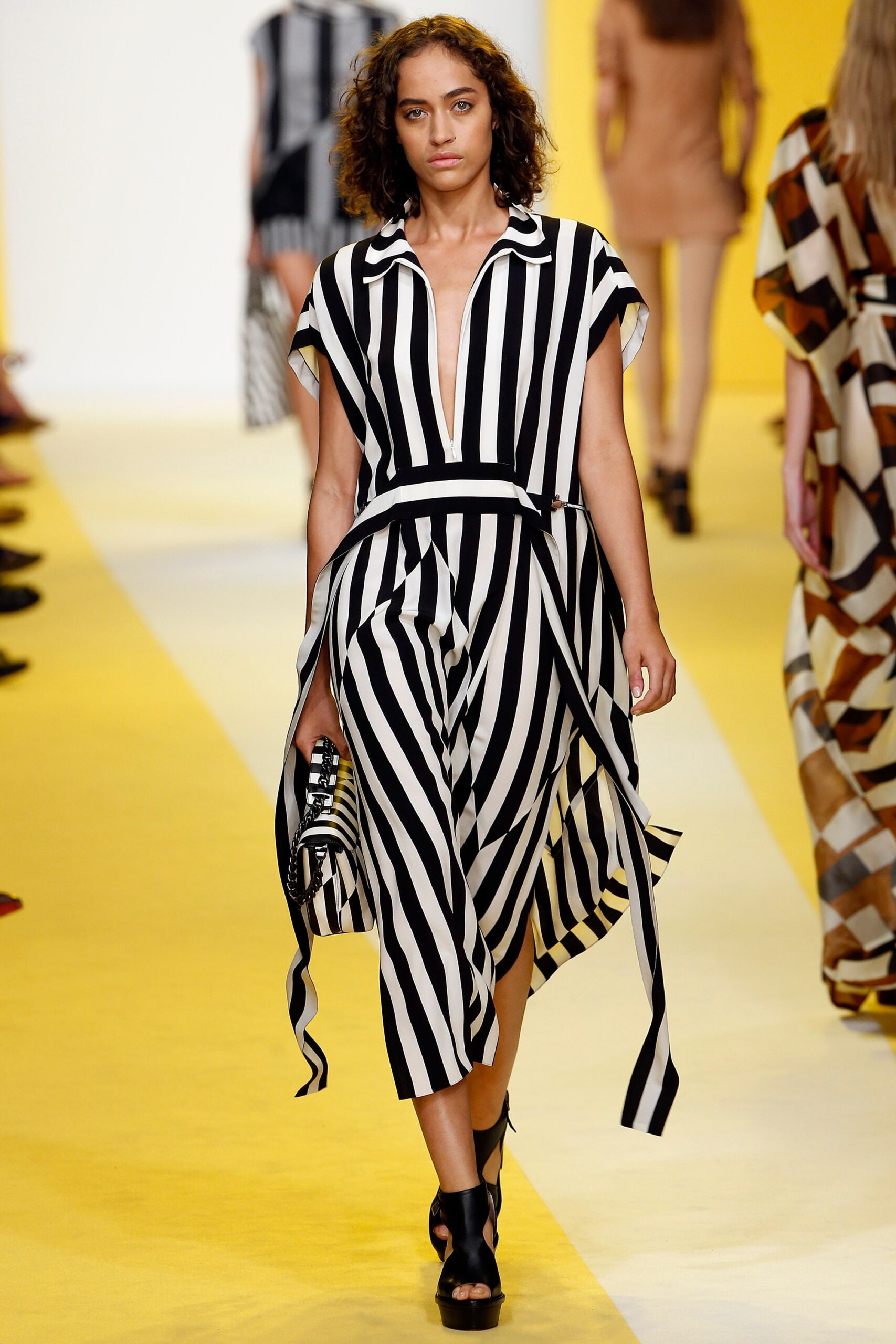 black and white striped midi dress