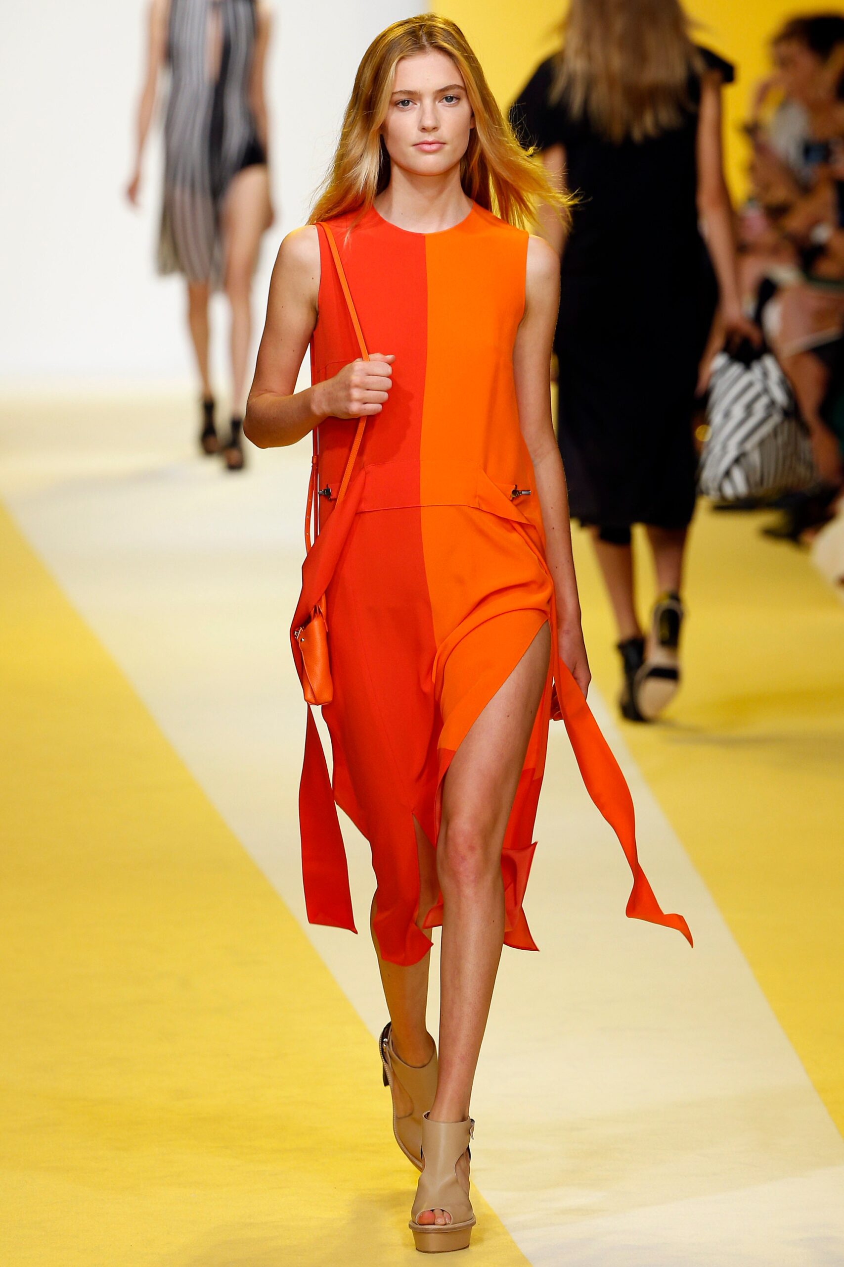 red and orange midi dress