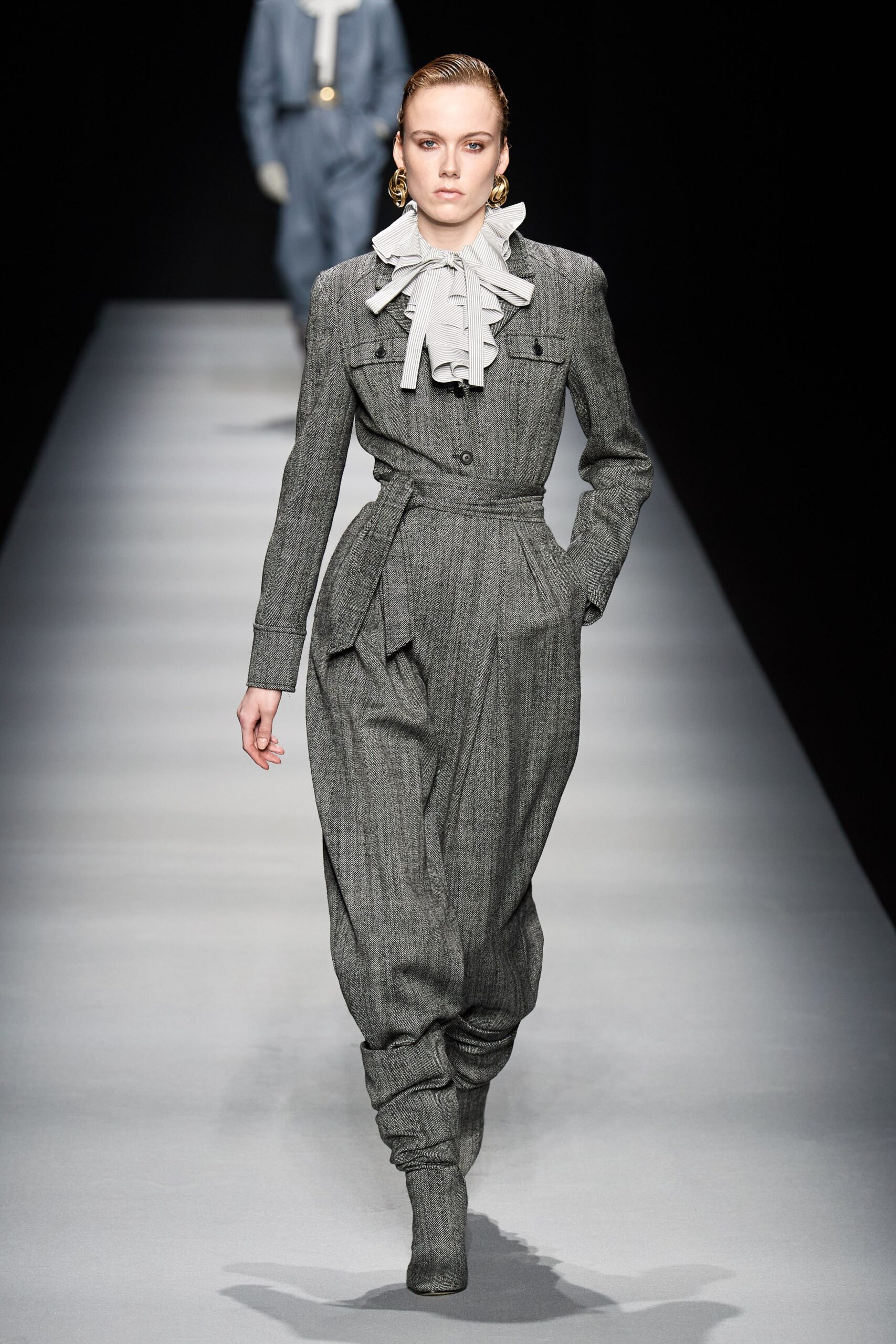 gray fitted wool jumpsuit