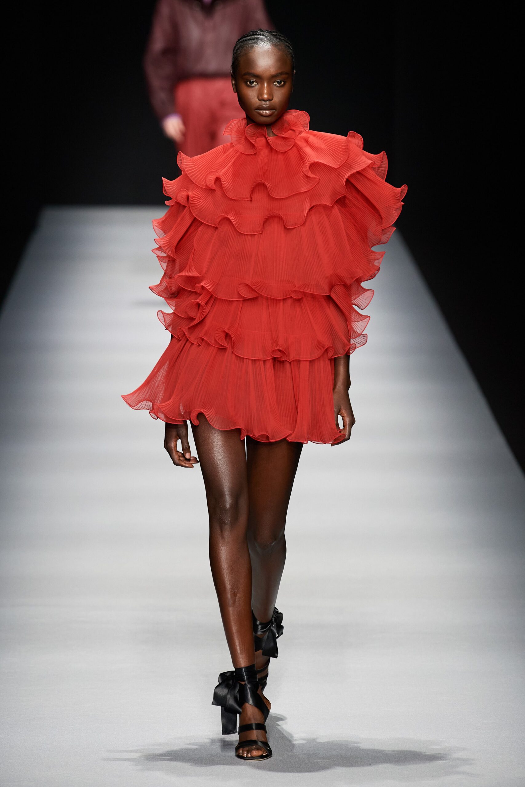 red ruffled mini dress
