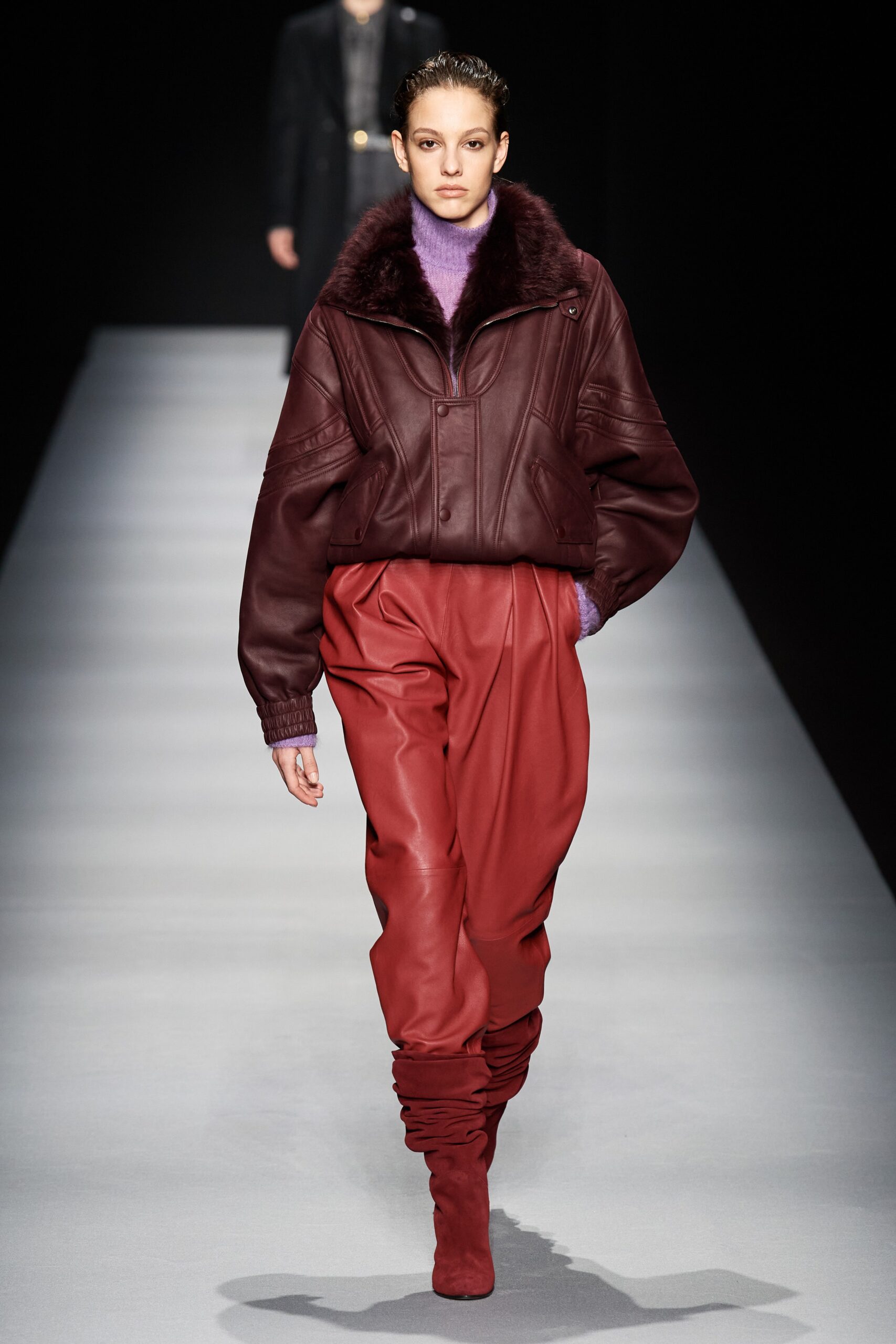red leather fitted ruched pants