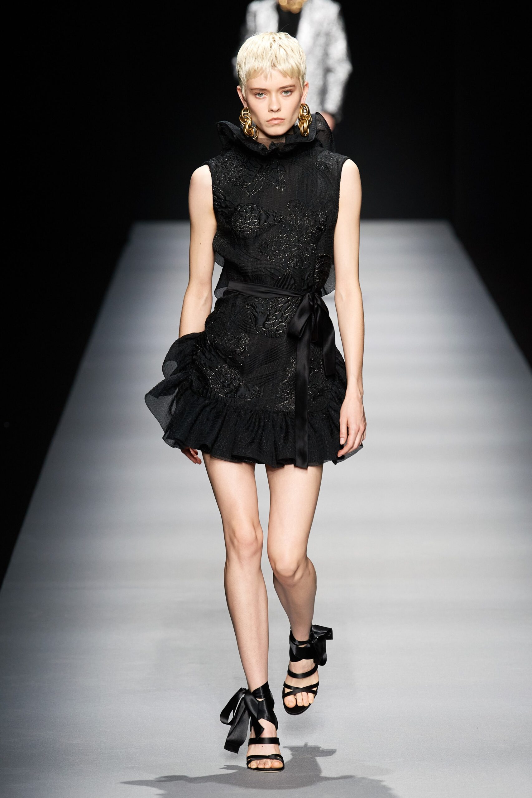 black silk sleeveless mini dress