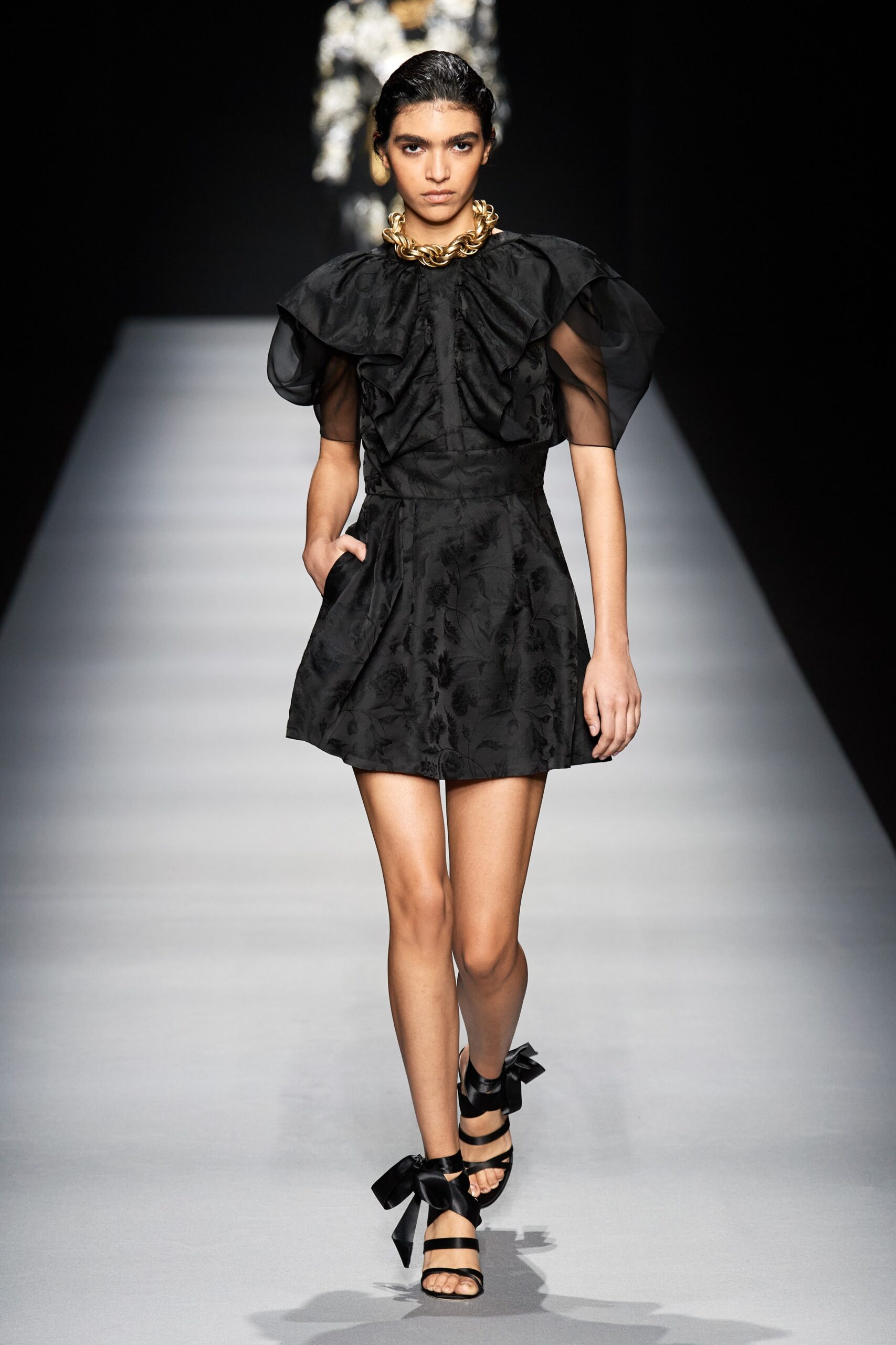 black silk ruffled mini dress