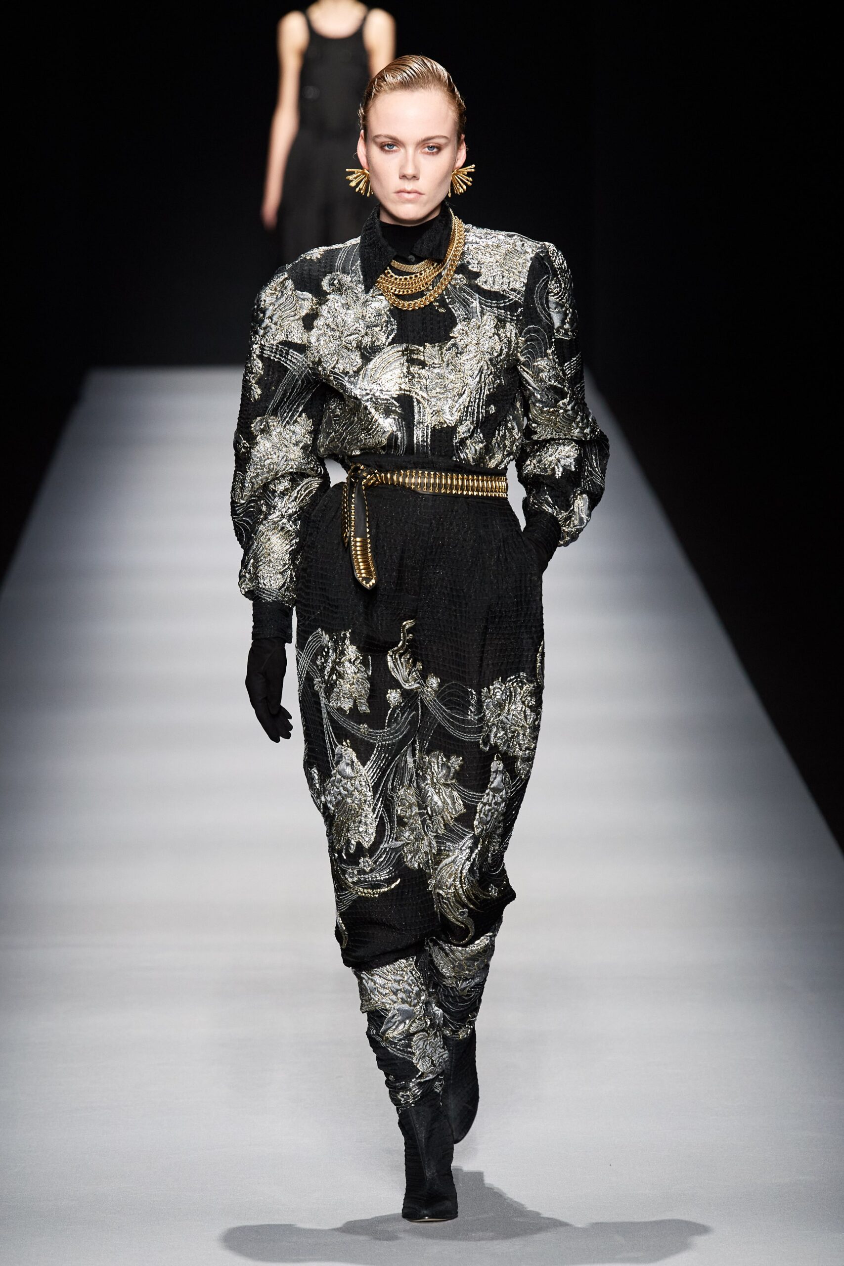 black gold embroidered jumpsuit