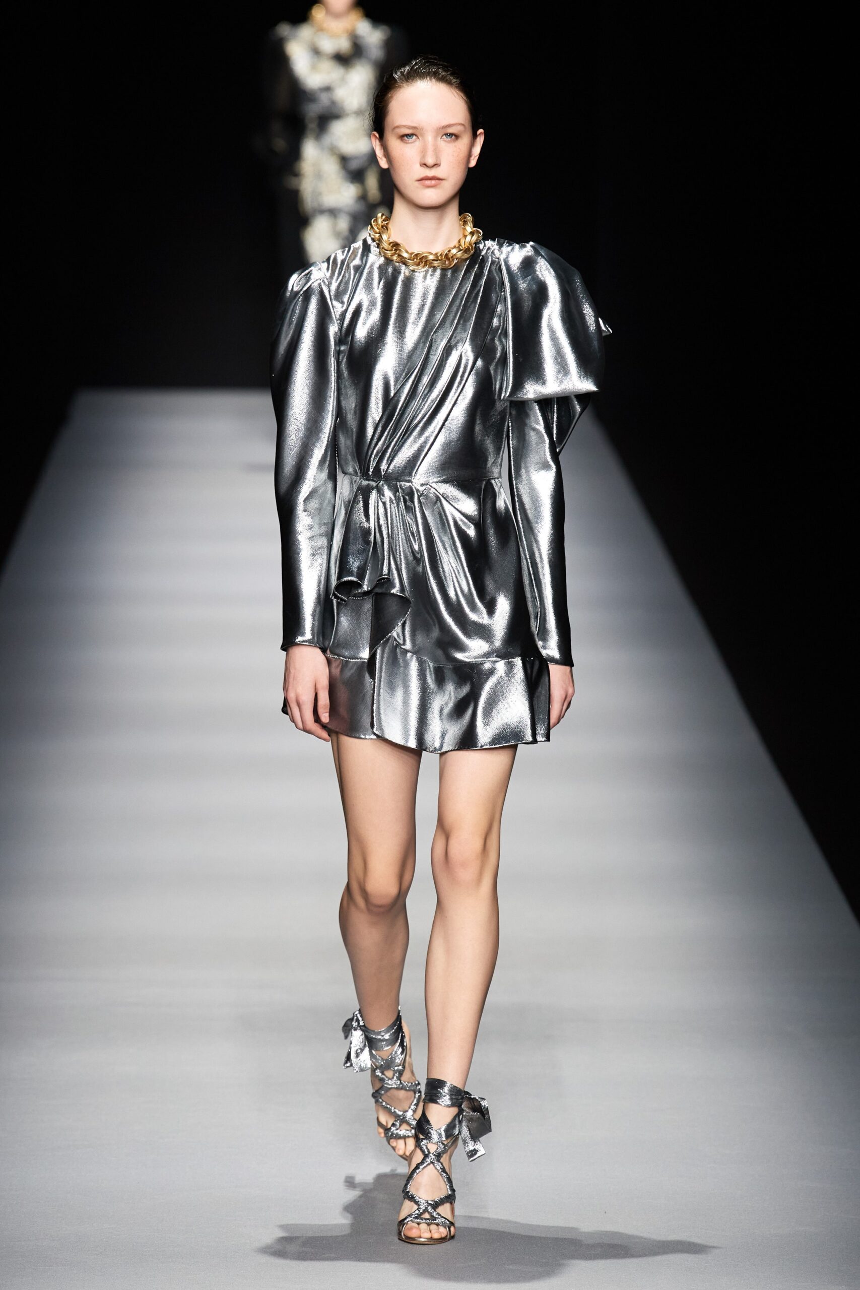 fitted silver metallic dress