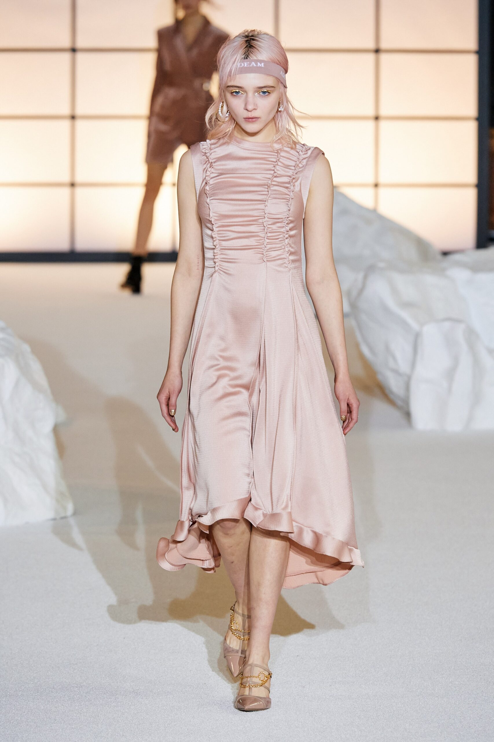 pink silk sleeveless dress