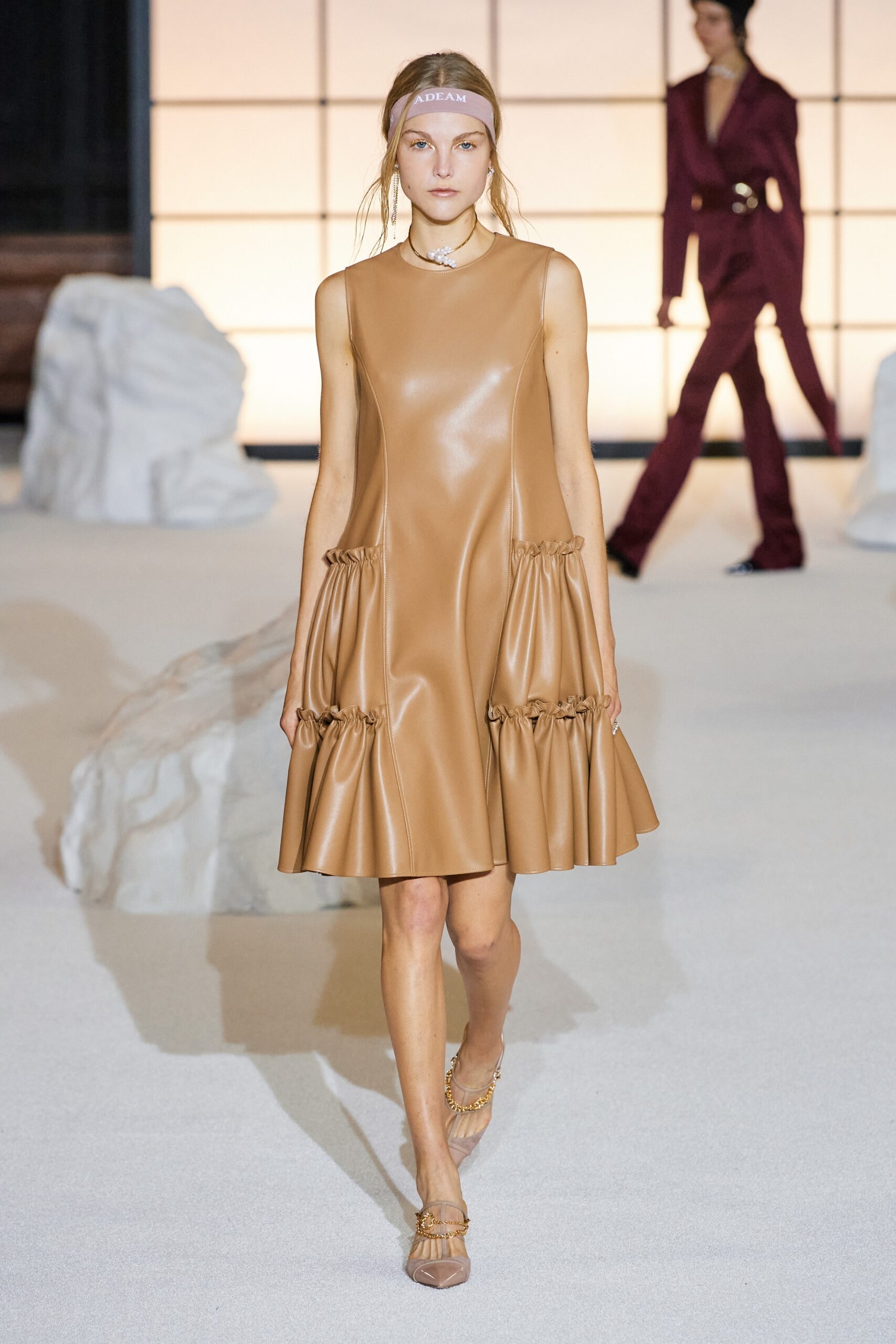 beige leather sleeveless dress